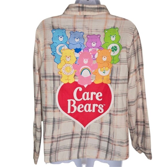 Care Bears Bleach Dyed Plaid Button Up Shirt Size Medium Rare - Picture 1 of 6